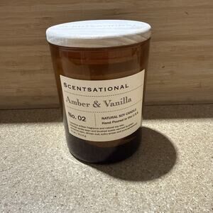 Scentsational Amber & Vanilla Soy Candle No. 02 – 11oz – Amber Glass – USA